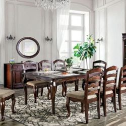 Brand New Dark Walnut 9pc Dining Table Set