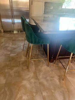 Green Velvet Bar Stools with Gold Legs