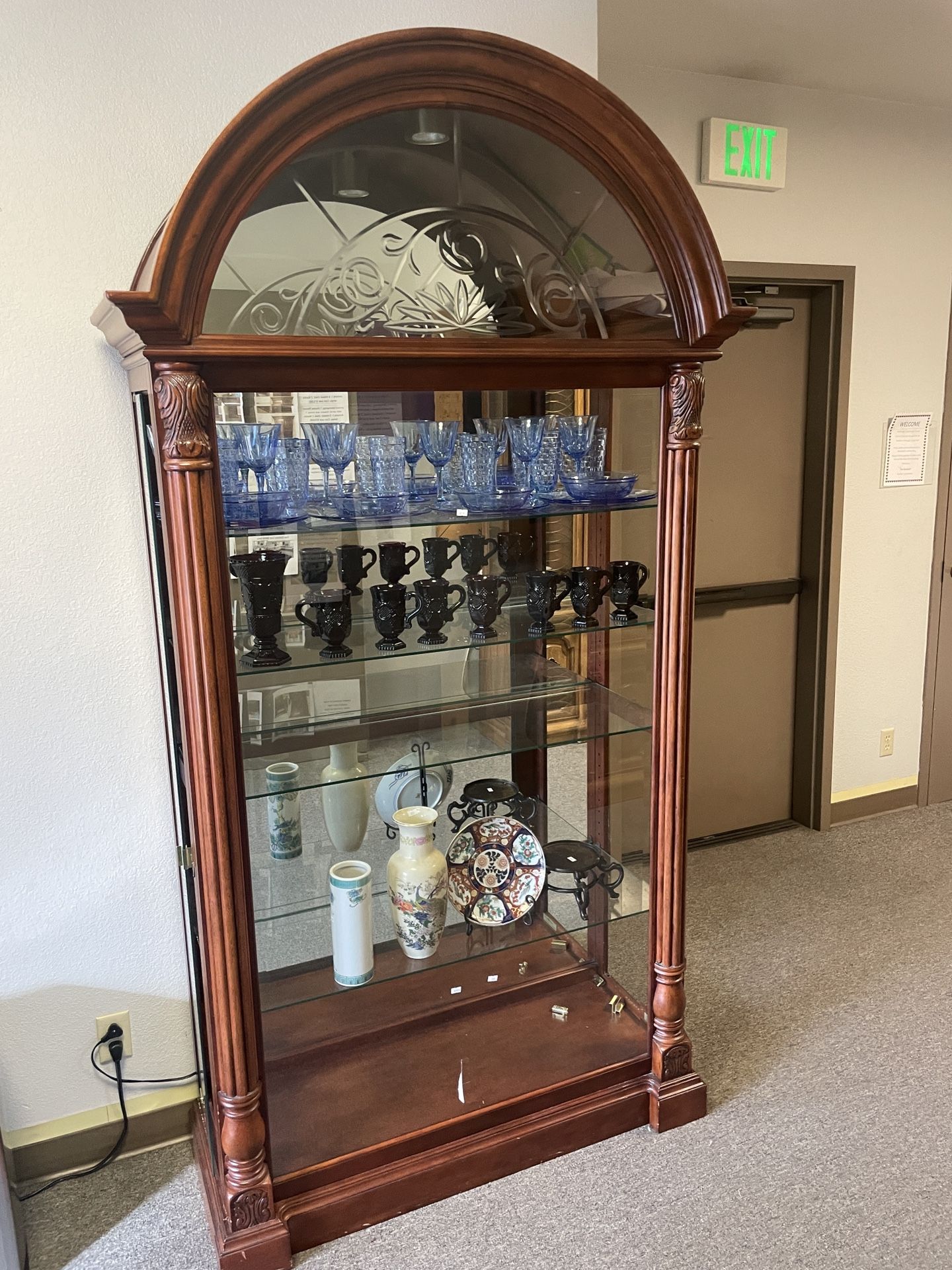Curio Cabinet - Delivery Available - Howard Miller Arched Illuminated 91in H  X 17in D X 48in W Beveled Door