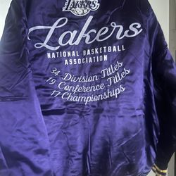 Lakers Night Drift Satin Varsity Jacket - Purple
