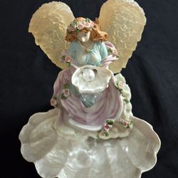 Gorgeous Seashell Angel Water Fountain 8.5"X7.75" Ceramic&Resin Battery (2x AA) Operated