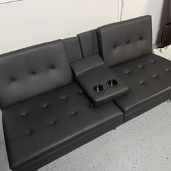 Black Faux Leather Couch/Futon