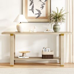 63" Modern Minimalist Natural Wood Console Table with Metal Accents [NEW] **Retails for $391 <Assembly Req>