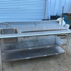 stainless prep table w/drain and hand sink 