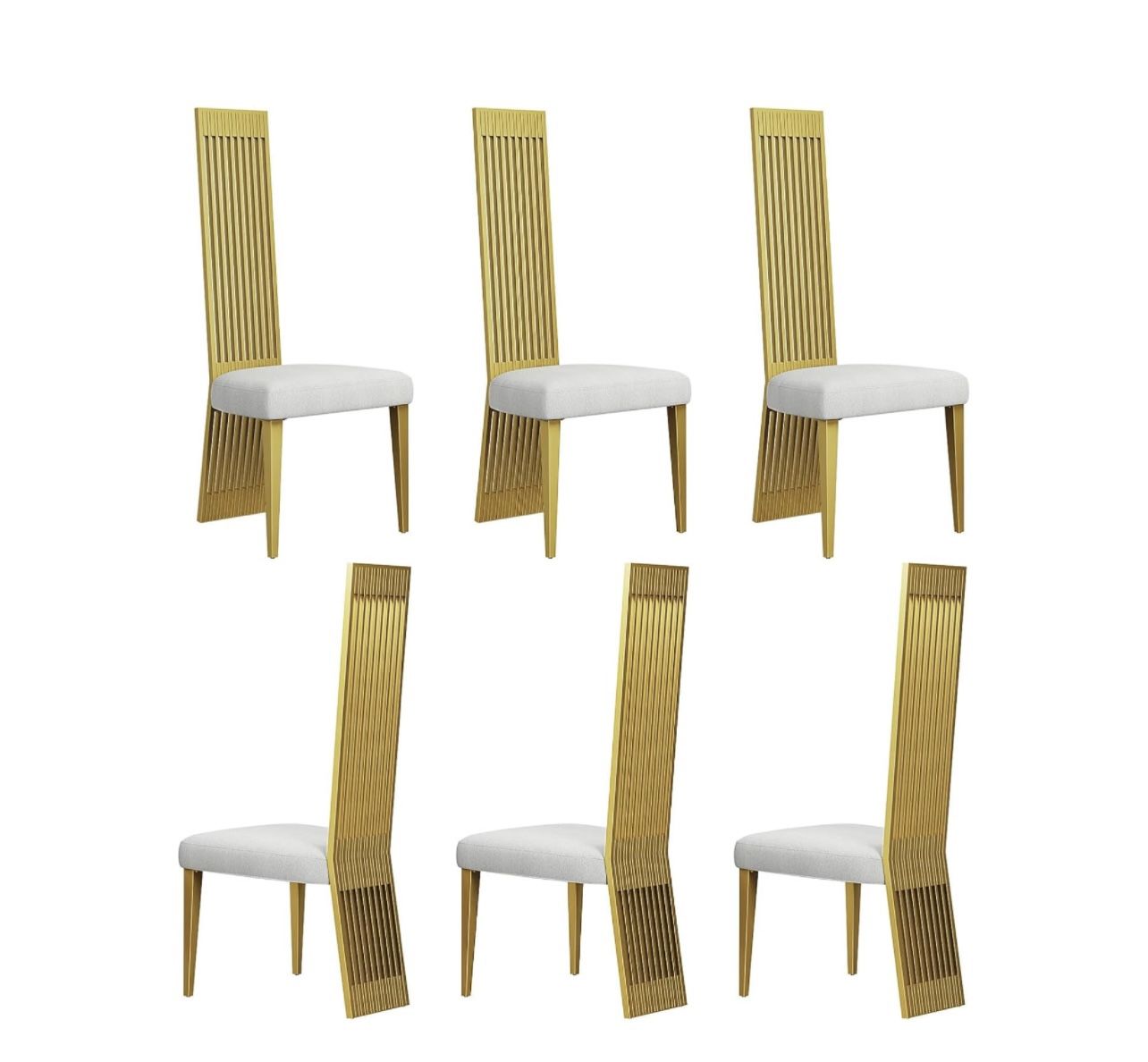 Modern Dining Chairs Set of 6, White Sponge Dining Room Chairs with Brushed Gold Stainless Steel Legs, Upholstered Chairs with High Back and Metal Leg