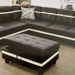 Black Leather Sectional Couch And Ottoman