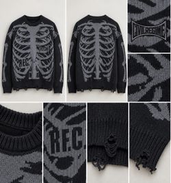 Civil Regime Skeleton Distressed Knit Sweater