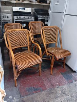 4 late 20th century bamboo woven wicker and rattan chairs