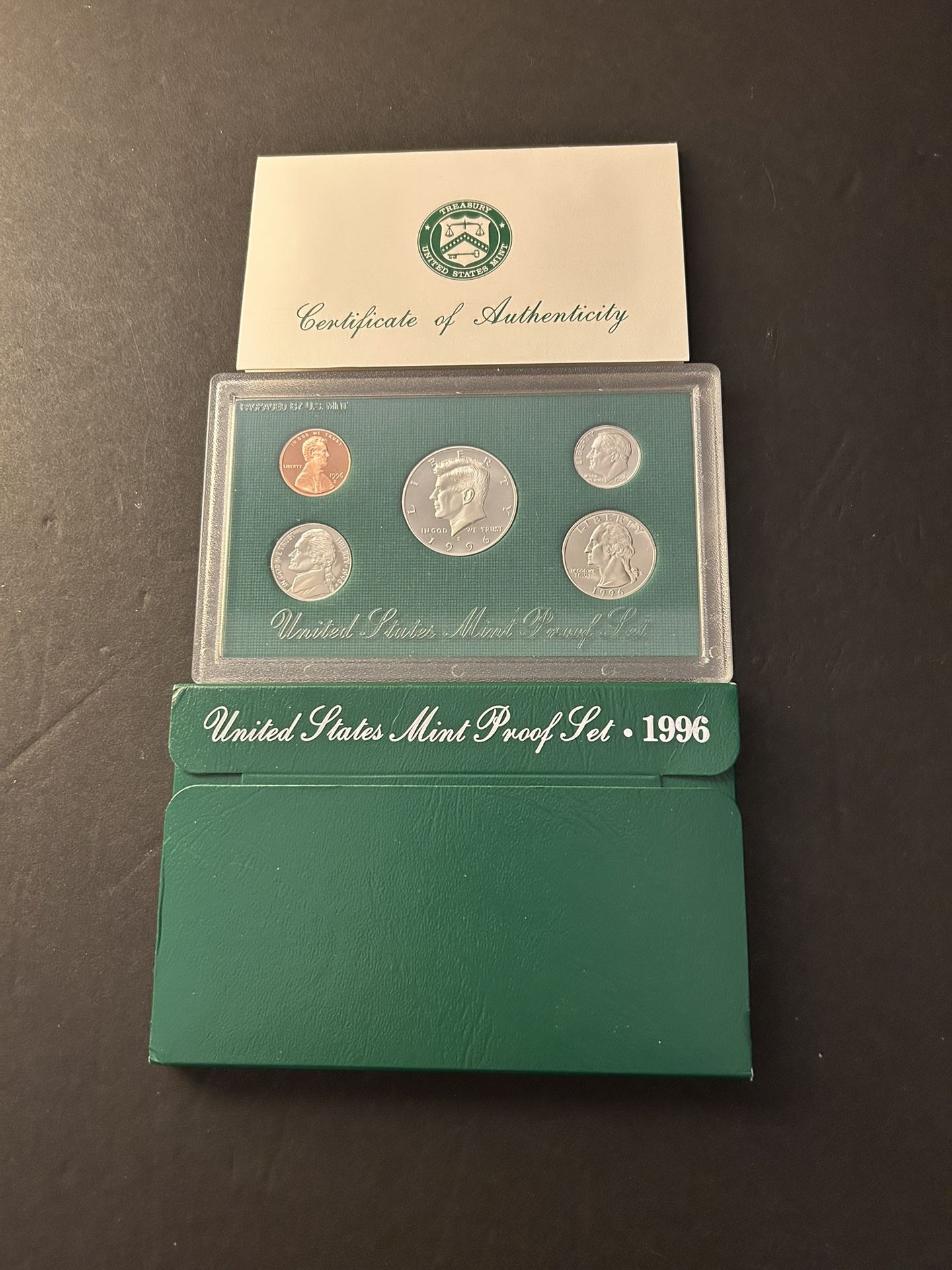 Coins – 1996S Proof Set Brilliant Uncirculated condition in original mint packaging – Total coins $9