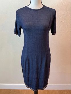 SHEIN 3/4 Sleeve Denim Slit Dress w/ Gold Stripes