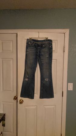 Flying Monkey washed blue distressed flared jeans with rhinestones size 27