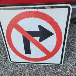 VINTAGE Black & Red Original Retired Road Street Sign ~ No Right Turn 24" X 24"