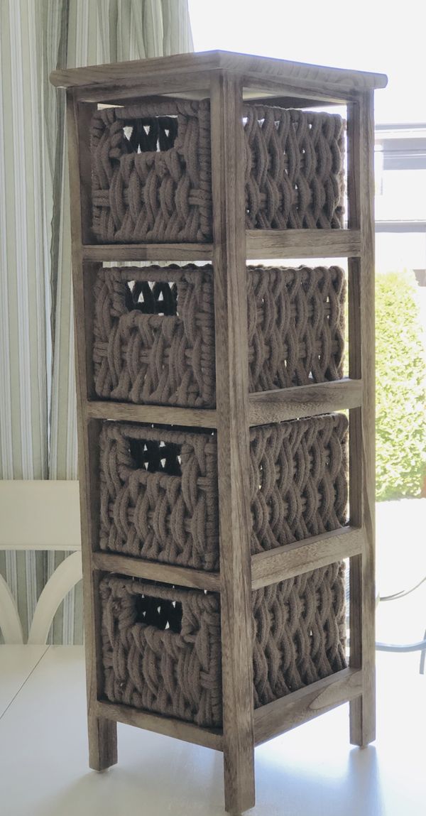  Farmhouse Solid Wood Storage Tower with 4 Baskets for 