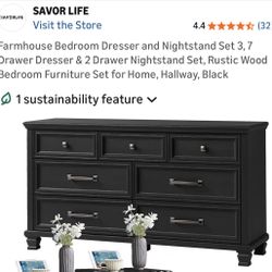 Farmhouse 7 Drawer Dresser Black