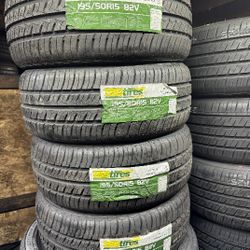 SET OF FOUR NEW TIRES 195/50/15 TBB TIRES INCLUDING MOUNT AND BALANCE, ASK ME FOR ANY SIZE AND BRAND