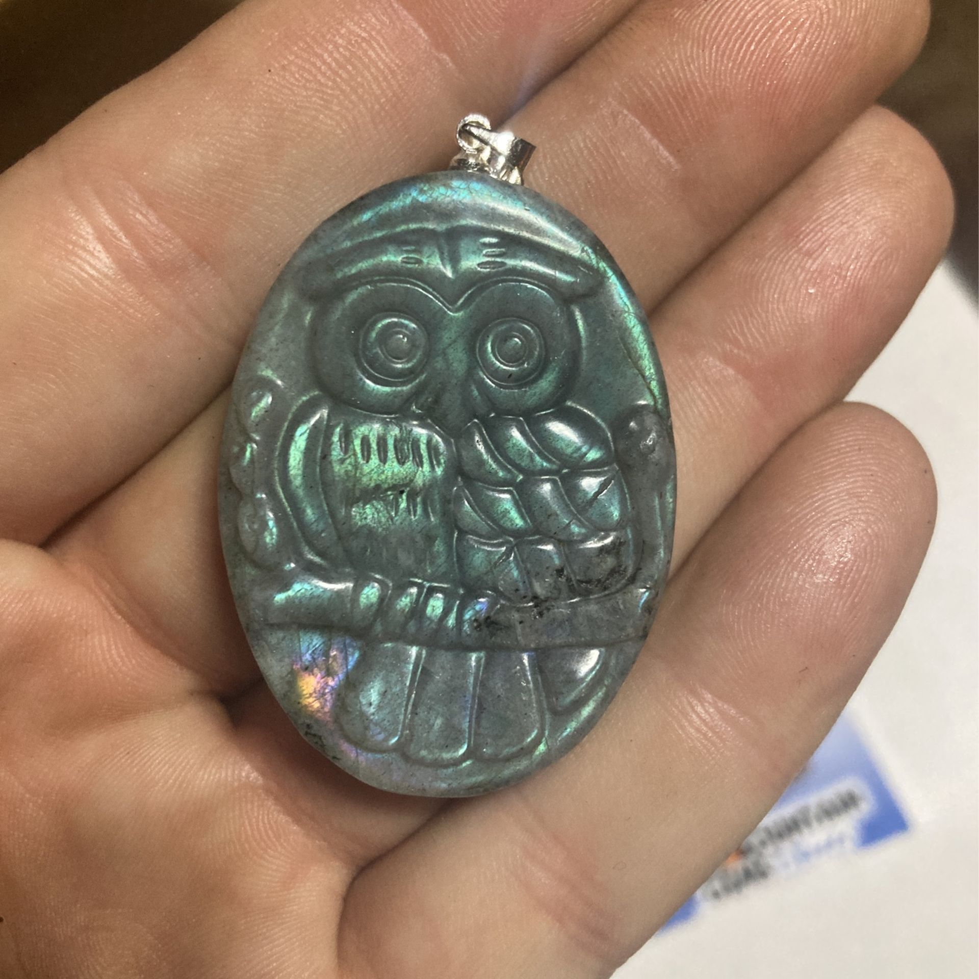 Labradorite Owl Necklace With Silver Chain