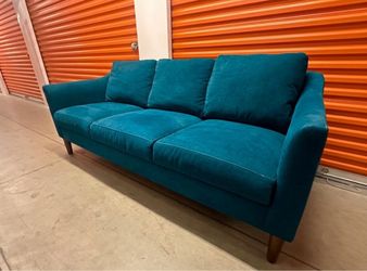 Teal 3-Seat Sofa with Wood Legs