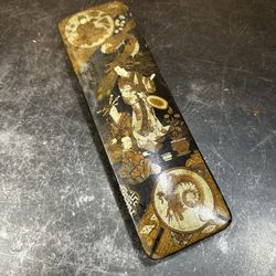 Antique 19th C Japanese Lacquer Painted Wood Calligraphy Letter Document Box