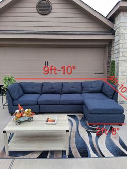 Large Navy Blue Reversible Sectional Couch- Free Delivery
