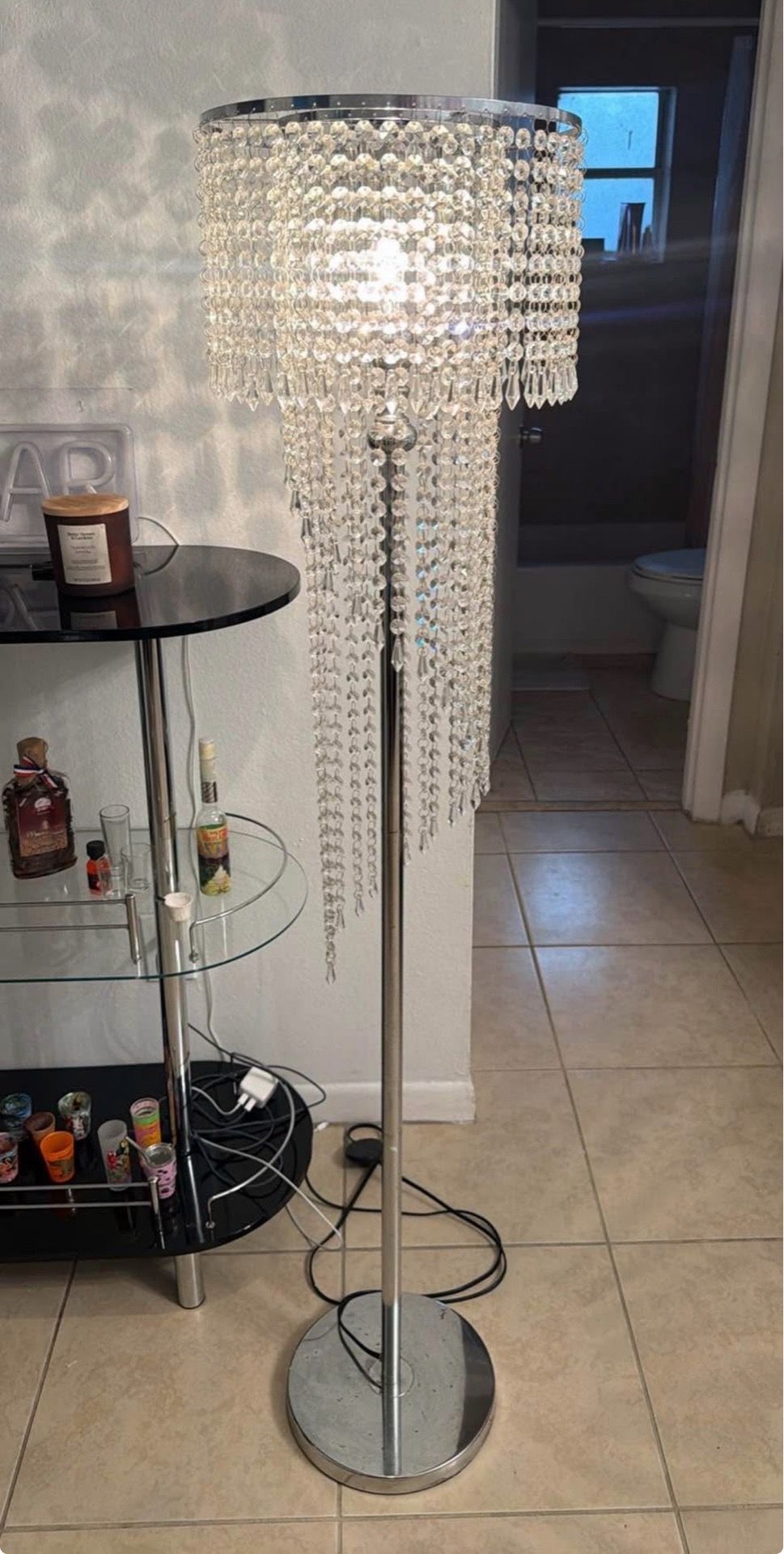 Chrome Waterfall Crystal Floor Lamp