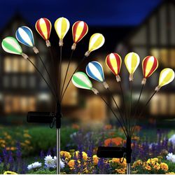 2PCS Solar Garden Lights,New Upgraded Hot Air Balloon Solar Swaying Light,12LED Sway by Wind,Solar Firefly Lights Solar Outdoor Lights Waterproof for 