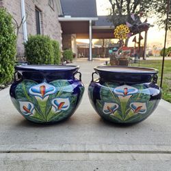 Talavera Alcatraz Clay Pots, Planters,Plants, Pottery $60 cada uno.