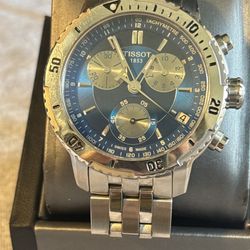 Men's Tissot PRS 200 Chrongoraph Silver and Blue Dial Pre-owned T17.1.486.34
