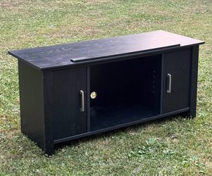 Black Low Profile TV Stand Entertainment Center With Cabinet Doors Storage