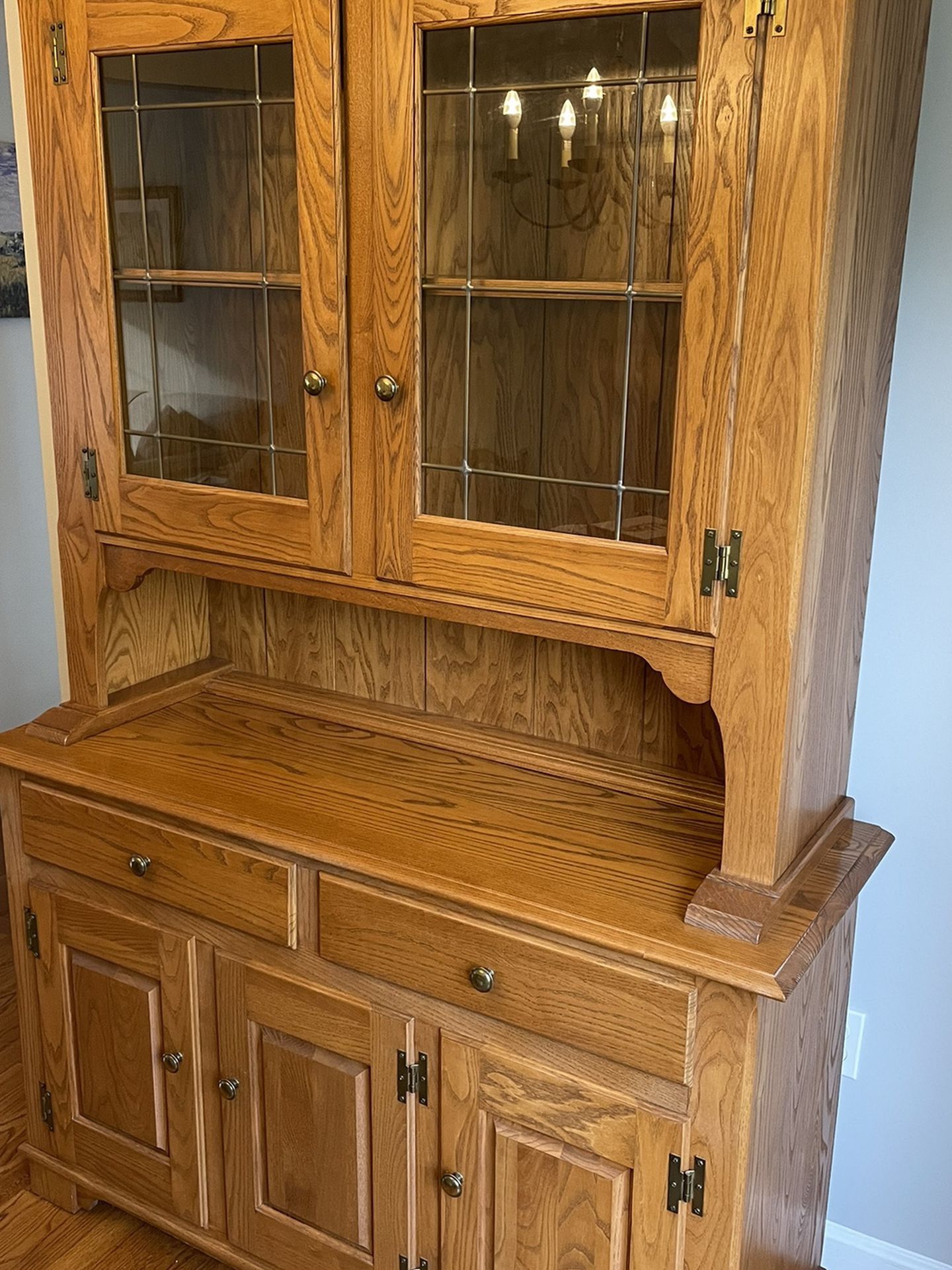 Oak Hutch Cabinet Set 
