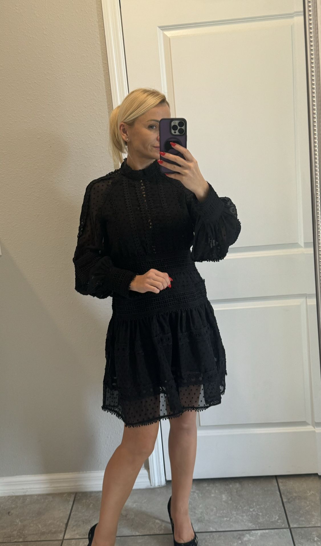 Women sexy lace long sleeve dress