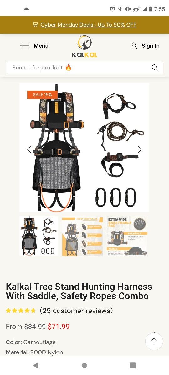 Kalkal Tree Stand Harness, Tree Saddle Safety Harness Hunting for Men, Hunter Safety System Harness with Bridge and Safety Rope