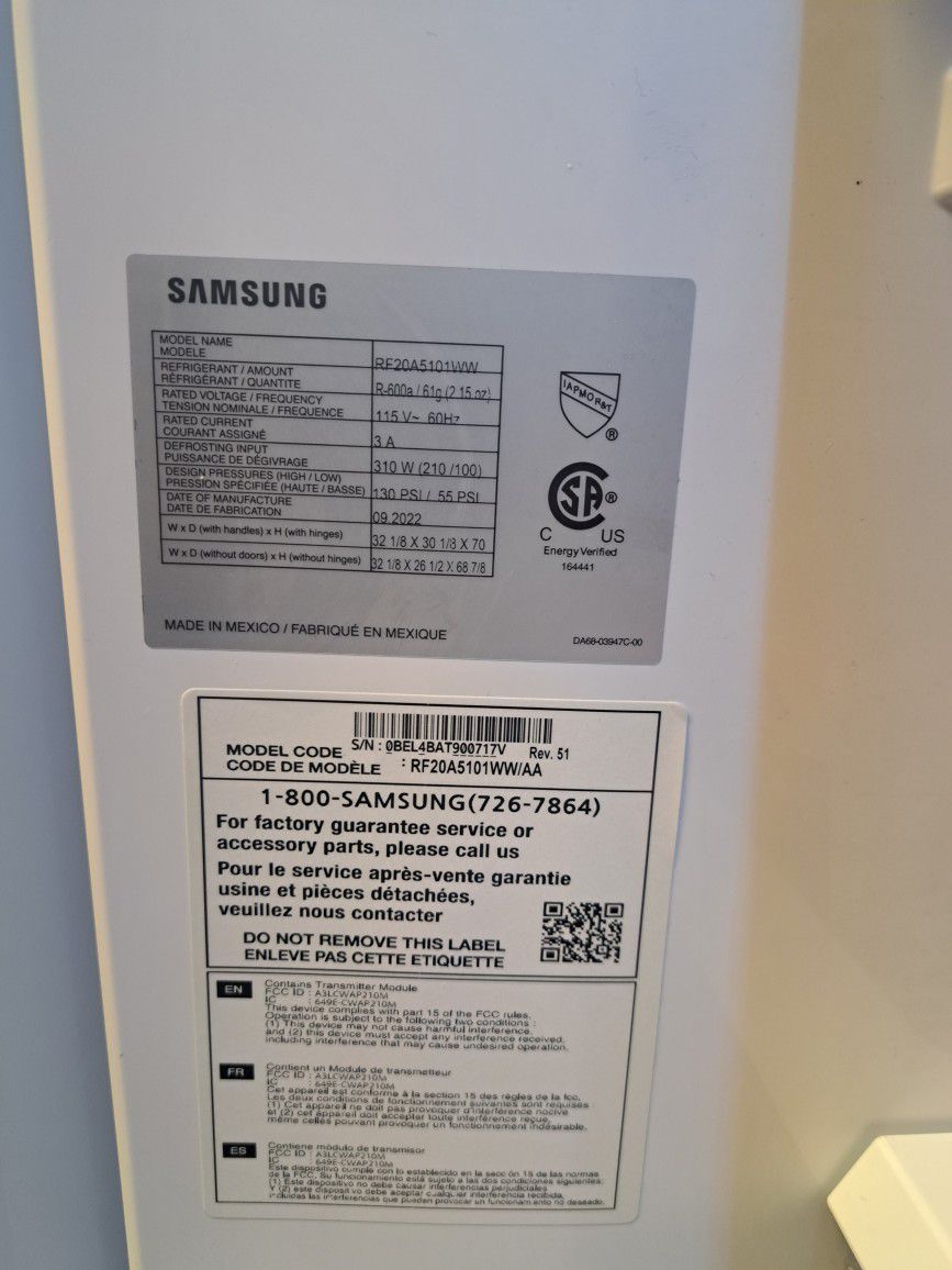 White French Door Samsung Smart Refrigerator 