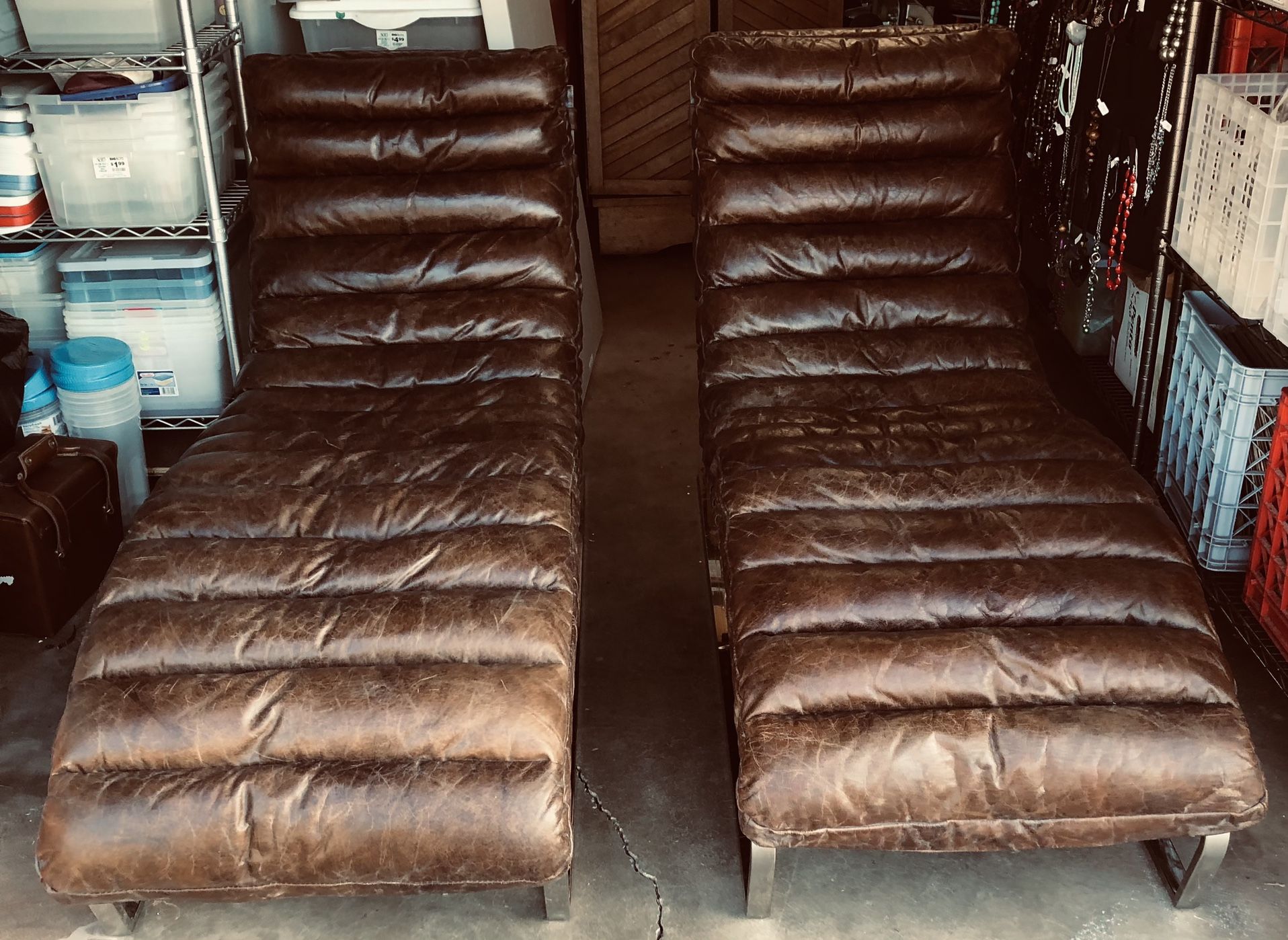 Restoration Hardware Oviedo Leather Chaise Lounges MCM