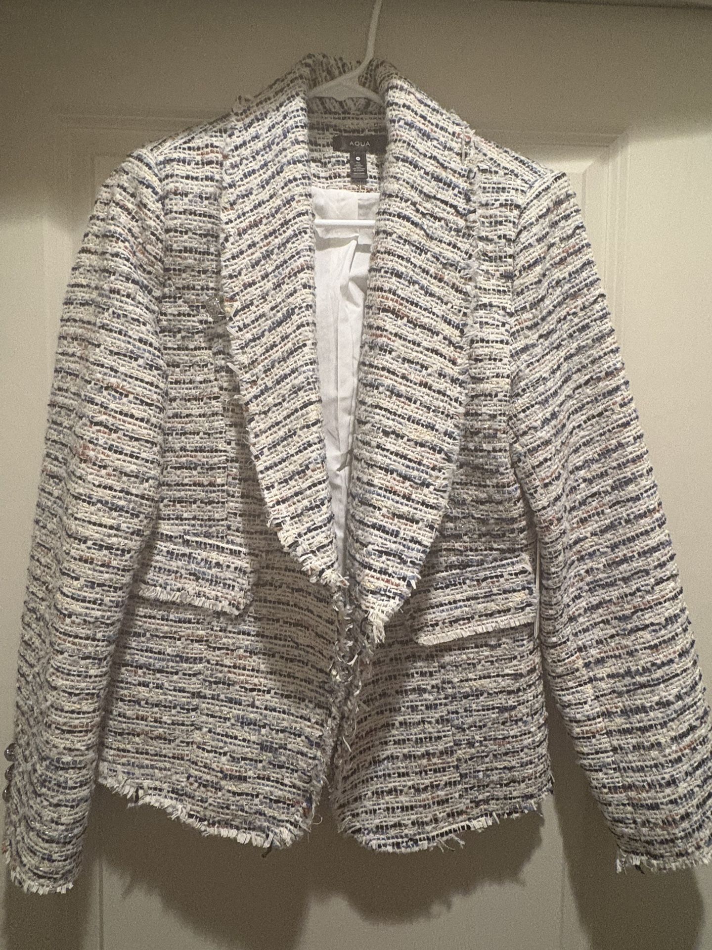 Aqua Tweed Fringe Blazer (Size m) NWT