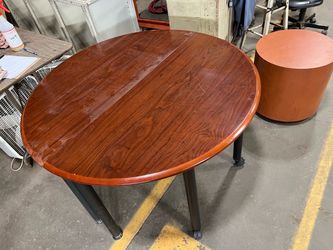 Round Wood Conference Table on Casters