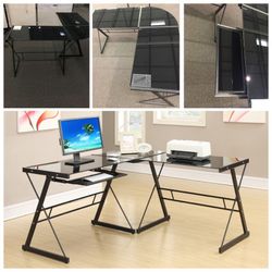 Brand New Black Glass L shape Computer Desk