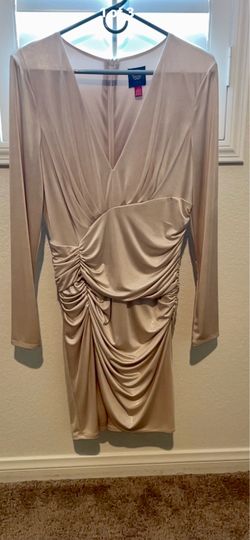 Vince Camuto Champagne Ruched Long Sleeve Mini Dress size 12