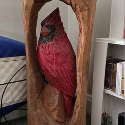 Cardinal folk art Hand made carved table statue