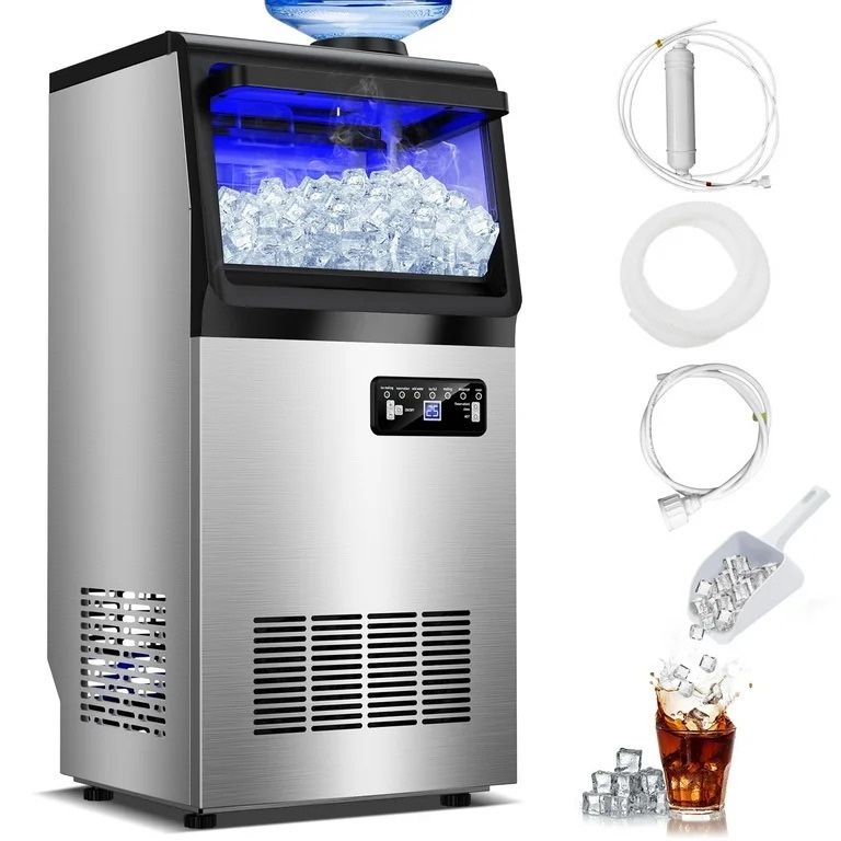 Tittla Commercial Ice Maker, 45 Cubes in 15 Mins! 110lbs/24H, 37lbs Storage Bin | Self-Cleaning, LED Display | Heavy-Duty for Restaurant, Bar, Office