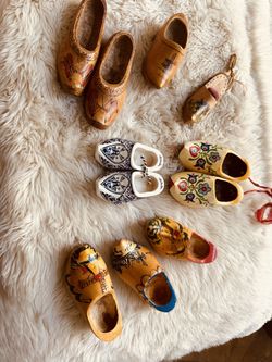 Lot Of 9 Wooden Miniature Clogs