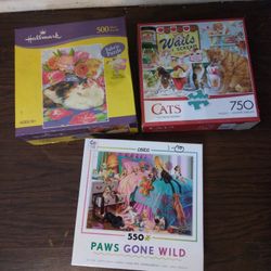 Lot Of 3 Dogs Cats Jigsaw Puzzles 
