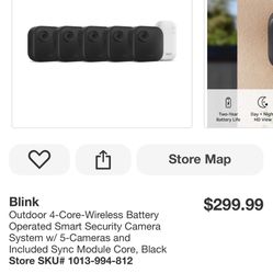 Blink Outdoor 4-Core-Wireless Battery Operated Smart Security Camera System w/ 5-Cameras and Included Sync Module Core, Black