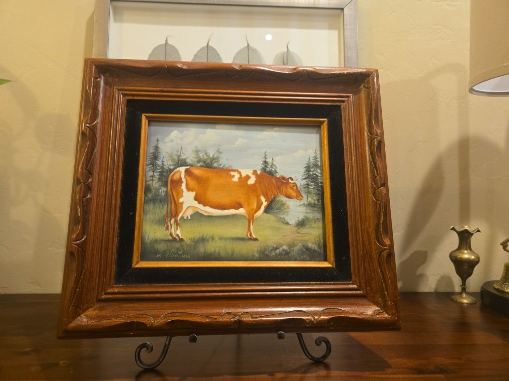 Hand-Painted Cow Picture β Vintage Framed Ranch Art
