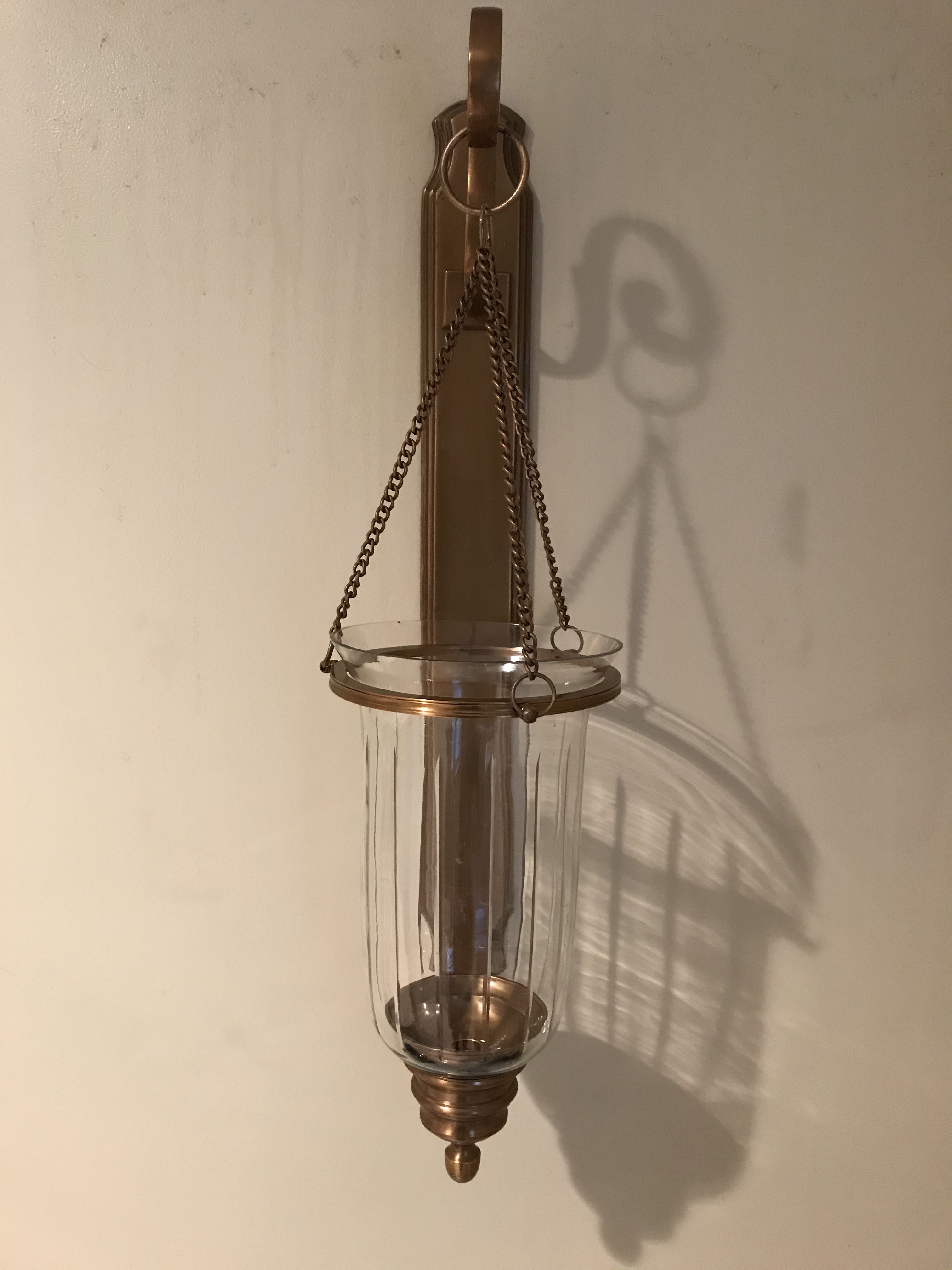 Brass hanging wall sconce/ hurricane lamp