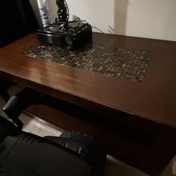 Wood & Tile Coffee Table with Storage Shelf – $40