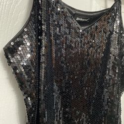 Large Black Sequin Crop Top Shirt