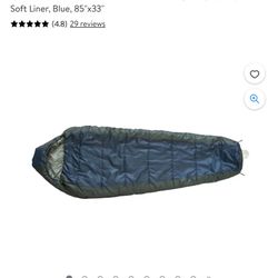 Ozark Trail 30-Degree Cold Weather Mummy Sleeping Bag with Soft Liner, Blue, 85"x33"