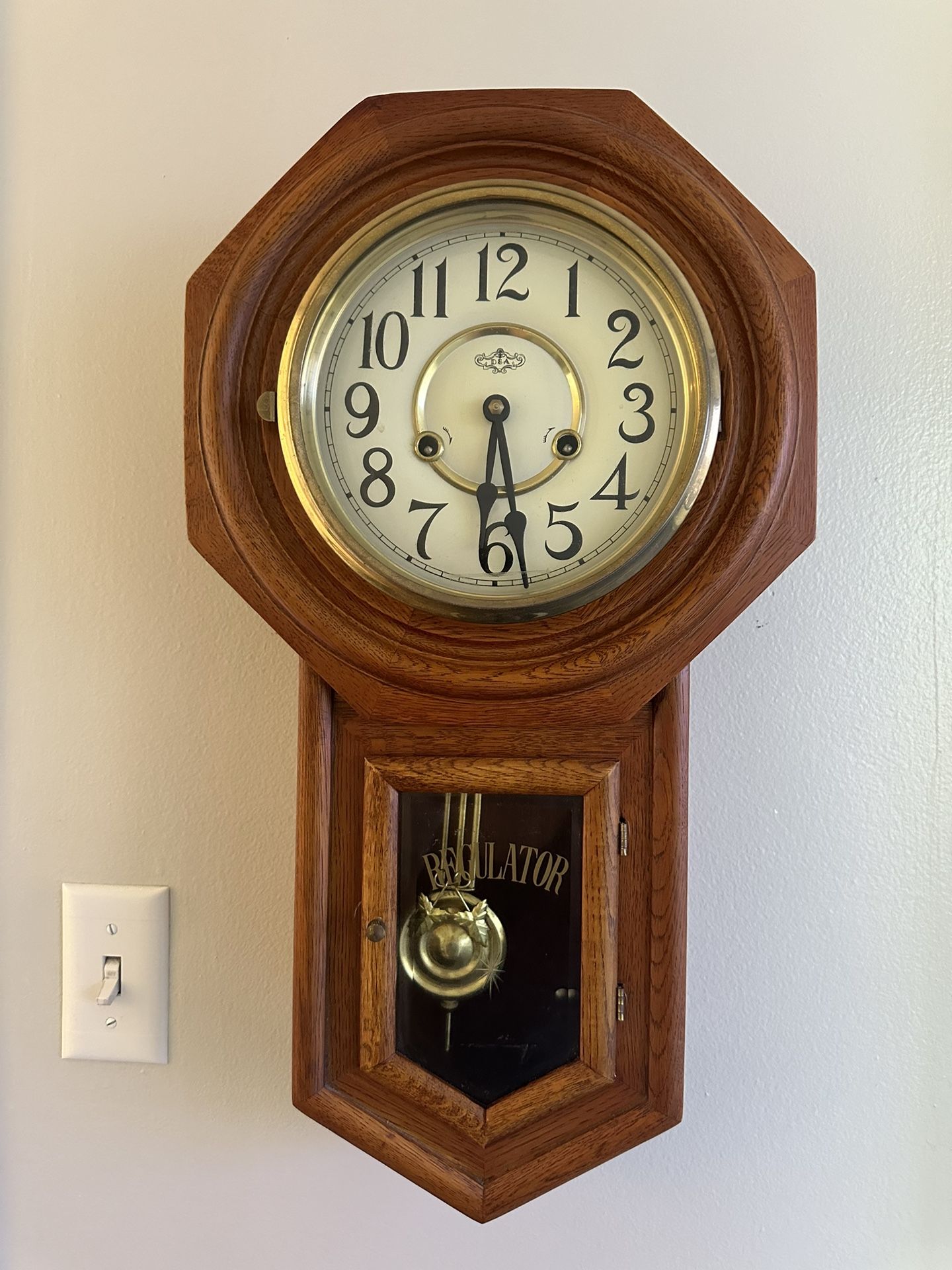Antique Vintage Oak Wood Wall Clock- D&A Regulator Key Wound pendulum