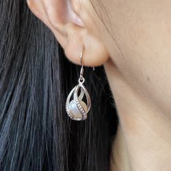 8-9mm White freshwater Pearl s925 silver dangle teardrop earrings for women girls-White