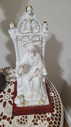Religious Jesus Throne Porcelain Figurine with Gold Accents